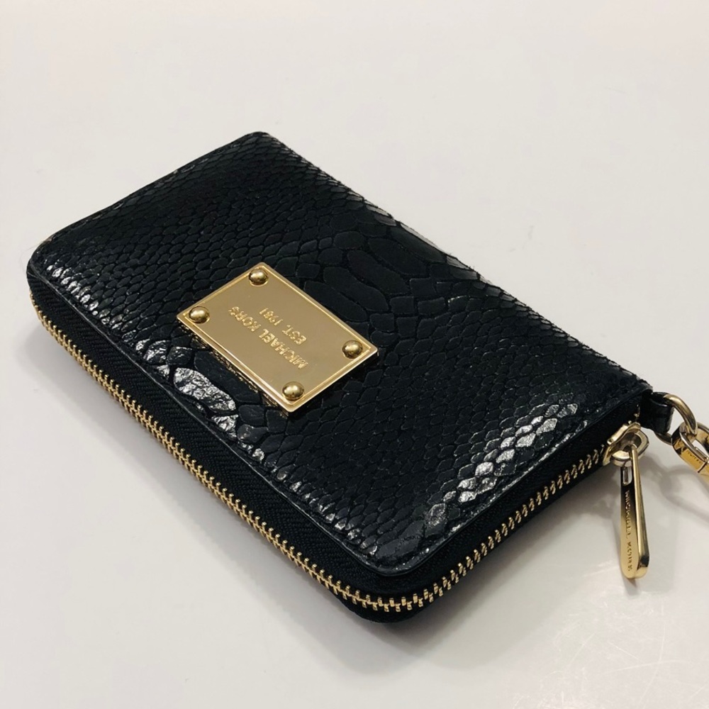 Michael Kors Black Leather Python Pattern Wallet … - image 5